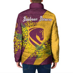 Brisbane Broncos Padded Jacket Golden Wattle Floral Polynesian - Australian Flower - Rugby Mascot