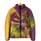 Brisbane Broncos Padded Jacket Golden Wattle Floral Polynesian - Australian Flower - Rugby Mascot