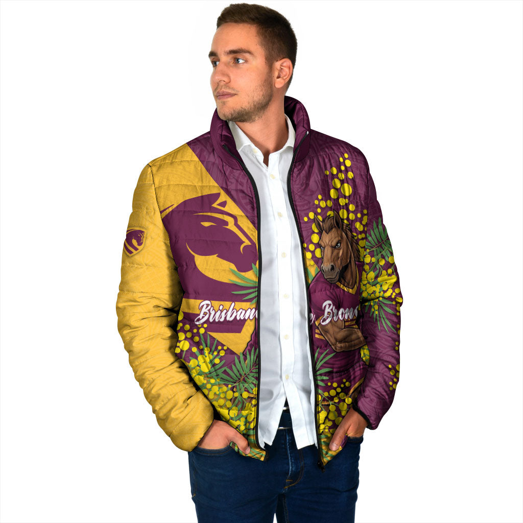 Brisbane Broncos Padded Jacket Golden Wattle Floral Polynesian - Australian Flower - Rugby Mascot