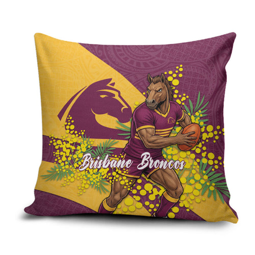 Brisbane Broncos Pillow Cover Golden Wattle Floral Polynesian - Australian Flower - Rugby Mascot