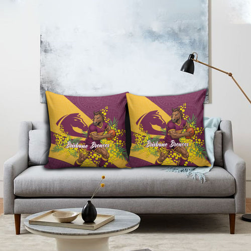 Brisbane Broncos Pillow Cover Golden Wattle Floral Polynesian - Australian Flower - Rugby Mascot