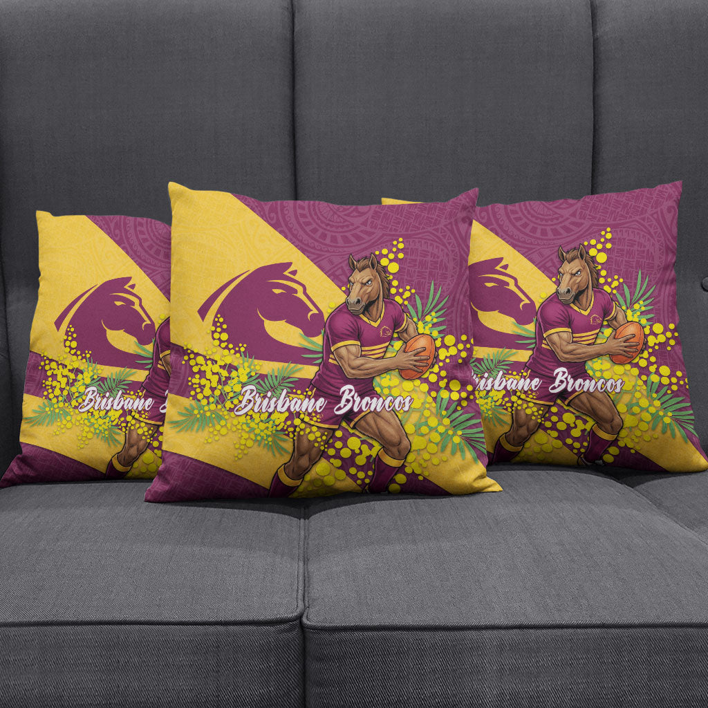 Brisbane Broncos Pillow Cover Golden Wattle Floral Polynesian - Australian Flower - Rugby Mascot