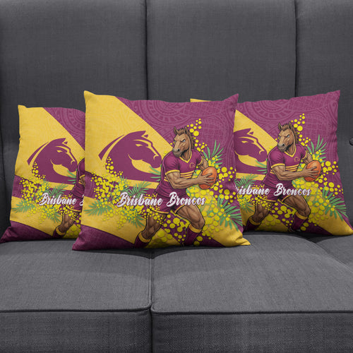 Brisbane Broncos Pillow Cover Golden Wattle Floral Polynesian - Australian Flower - Rugby Mascot