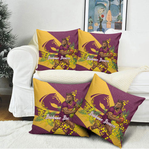 Brisbane Broncos Pillow Cover Golden Wattle Floral Polynesian - Australian Flower - Rugby Mascot
