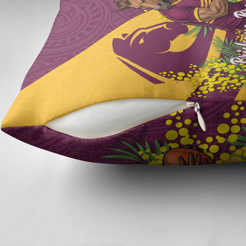 Brisbane Broncos Pillow Cover Golden Wattle Floral Polynesian - Australian Flower - Rugby Mascot