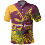Brisbane Broncos Polo Shirt Golden Wattle Floral Polynesian - Australian Flower - Rugby Mascot