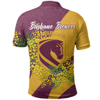 Brisbane Broncos Polo Shirt Golden Wattle Floral Polynesian - Australian Flower - Rugby Mascot
