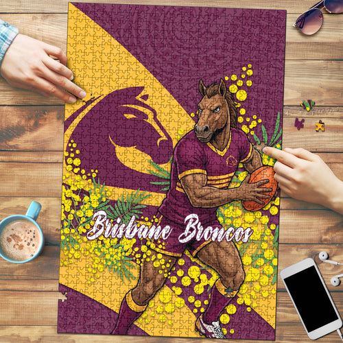 Brisbane Broncos Puzzle Golden Wattle Floral Polynesian - Australian Flower - Rugby Mascot