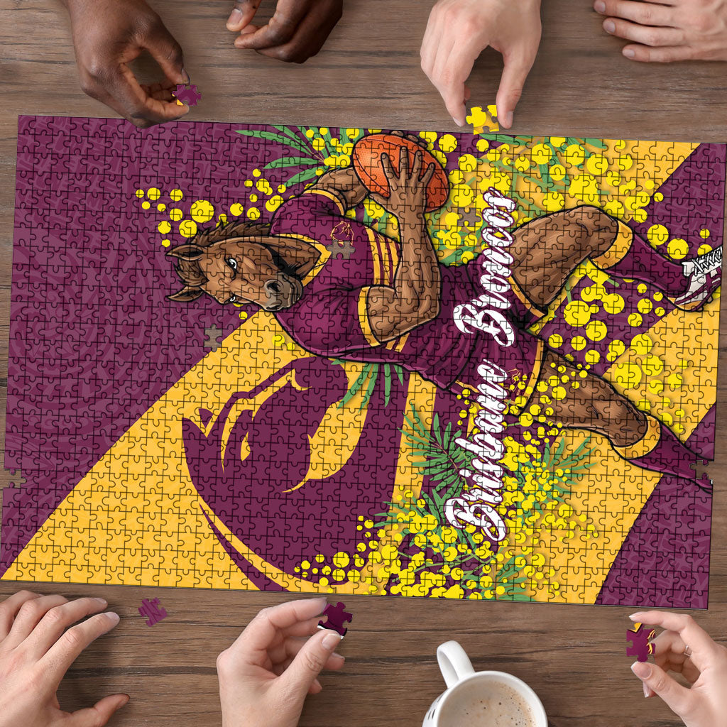 Brisbane Broncos Puzzle Golden Wattle Floral Polynesian - Australian Flower - Rugby Mascot