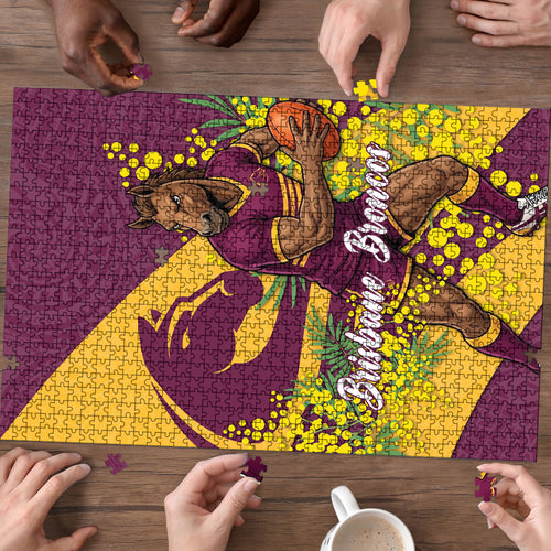 Brisbane Broncos Puzzle Golden Wattle Floral Polynesian - Australian Flower - Rugby Mascot