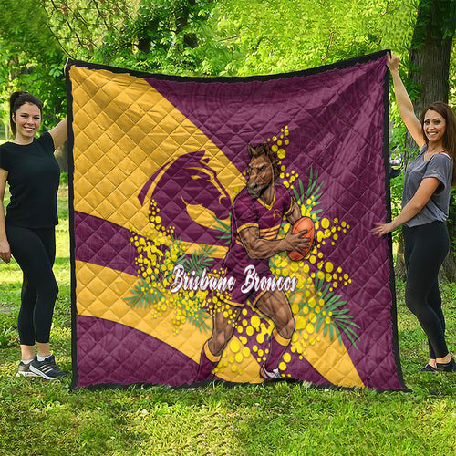 Brisbane Broncos Quilt Golden Wattle Floral Polynesian - Australian Flower - Rugby Mascot
