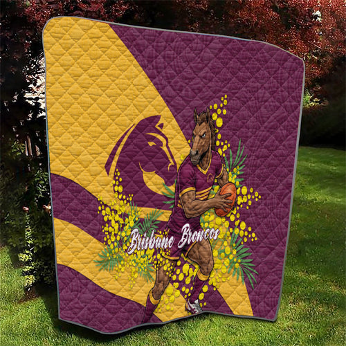 Brisbane Broncos Quilt Golden Wattle Floral Polynesian - Australian Flower - Rugby Mascot