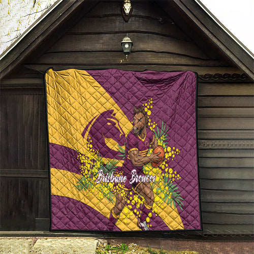 Brisbane Broncos Quilt Golden Wattle Floral Polynesian - Australian Flower - Rugby Mascot