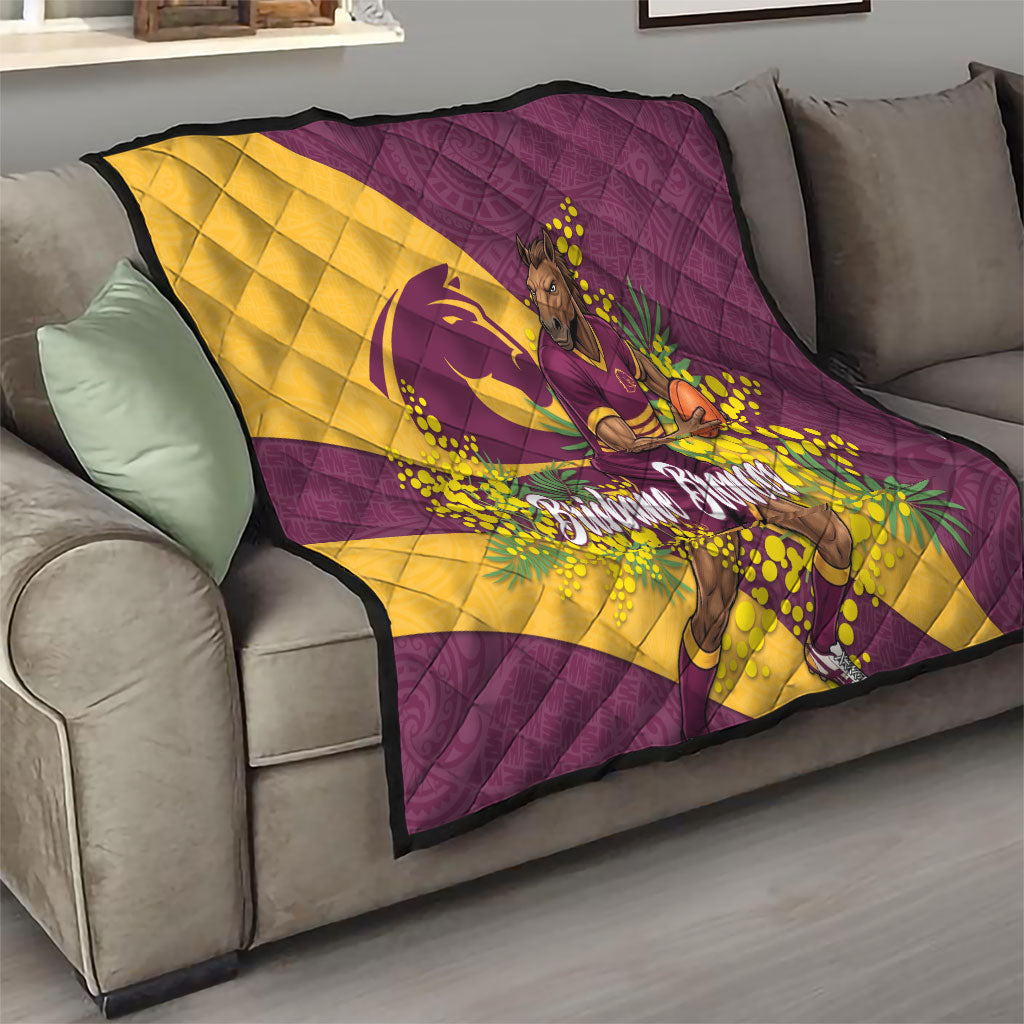 Brisbane Broncos Quilt Golden Wattle Floral Polynesian - Australian Flower - Rugby Mascot
