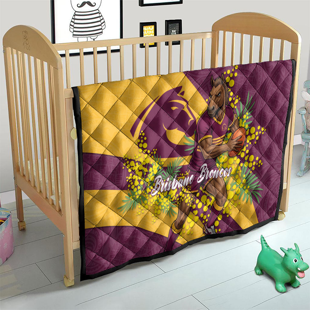 Brisbane Broncos Quilt Golden Wattle Floral Polynesian - Australian Flower - Rugby Mascot