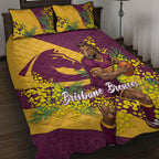 Brisbane Broncos Quilt Bed Set Golden Wattle Floral Polynesian - Australian Flower - Rugby Mascot