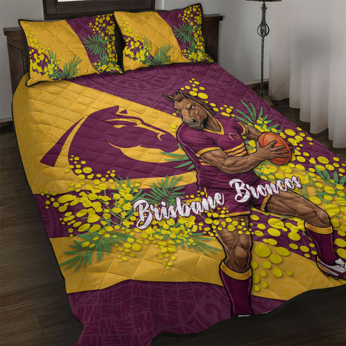 Brisbane Broncos Quilt Bed Set Golden Wattle Floral Polynesian - Australian Flower - Rugby Mascot