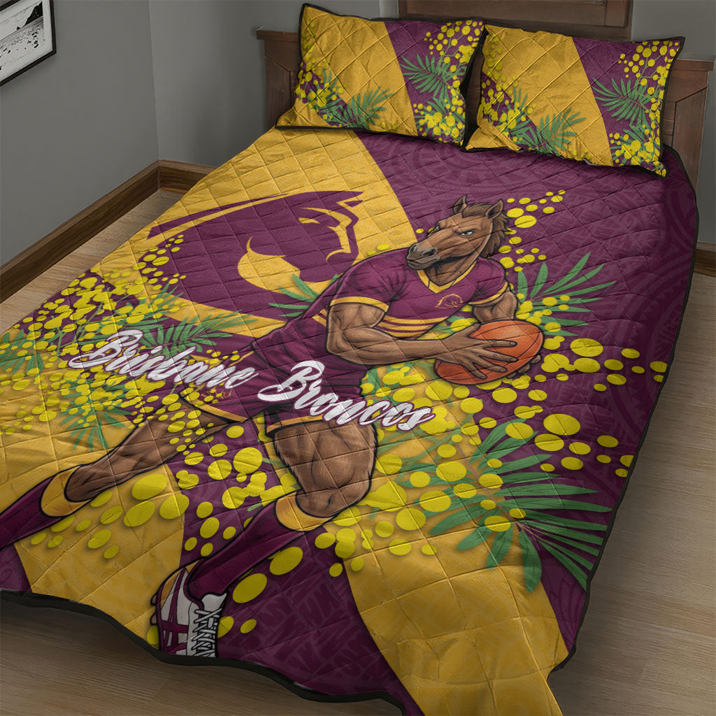 Brisbane Broncos Quilt Bed Set Golden Wattle Floral Polynesian - Australian Flower - Rugby Mascot