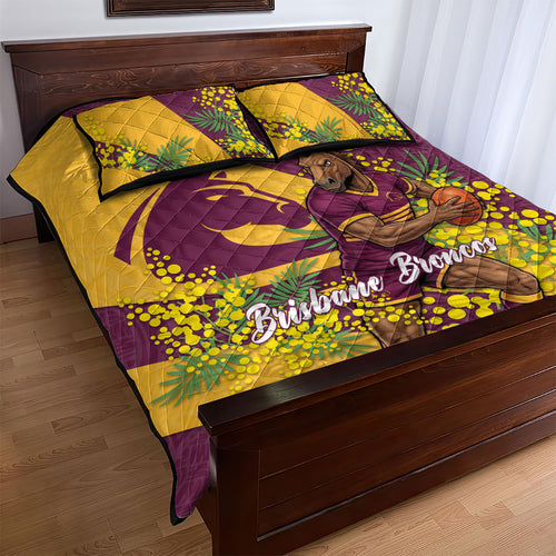 Brisbane Broncos Quilt Bed Set Golden Wattle Floral Polynesian - Australian Flower - Rugby Mascot