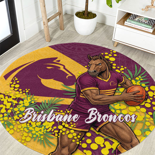 Brisbane Broncos Round Carpet Golden Wattle Floral Polynesian - Australian Flower - Rugby Mascot