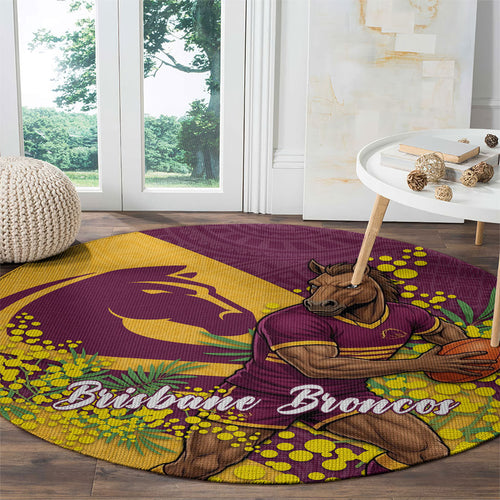 Brisbane Broncos Round Carpet Golden Wattle Floral Polynesian - Australian Flower - Rugby Mascot