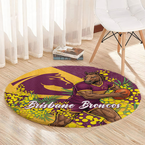 Brisbane Broncos Round Carpet Golden Wattle Floral Polynesian - Australian Flower - Rugby Mascot