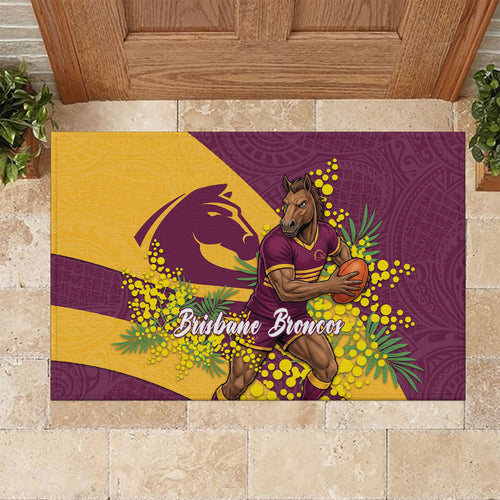 Brisbane Broncos Rubber Doormat Golden Wattle Floral Polynesian - Australian Flower - Rugby Mascot