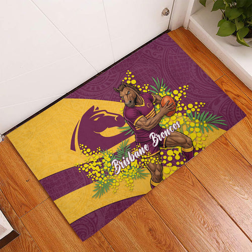 Brisbane Broncos Rubber Doormat Golden Wattle Floral Polynesian - Australian Flower - Rugby Mascot