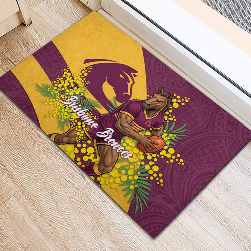 Brisbane Broncos Rubber Doormat Golden Wattle Floral Polynesian - Australian Flower - Rugby Mascot