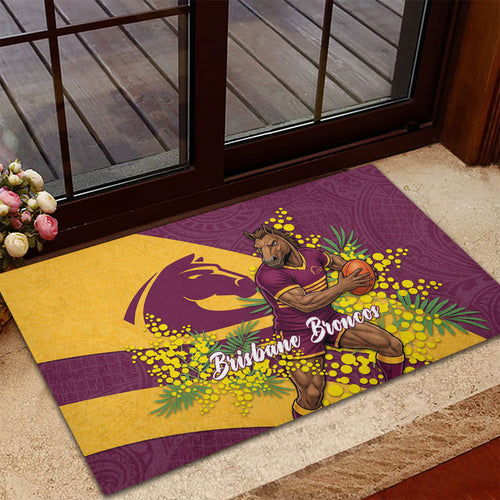 Brisbane Broncos Rubber Doormat Golden Wattle Floral Polynesian - Australian Flower - Rugby Mascot
