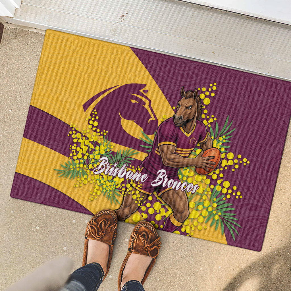 Brisbane Broncos Rubber Doormat Golden Wattle Floral Polynesian - Australian Flower - Rugby Mascot