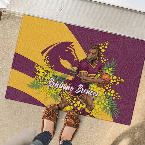 Brisbane Broncos Rubber Doormat Golden Wattle Floral Polynesian - Australian Flower - Rugby Mascot