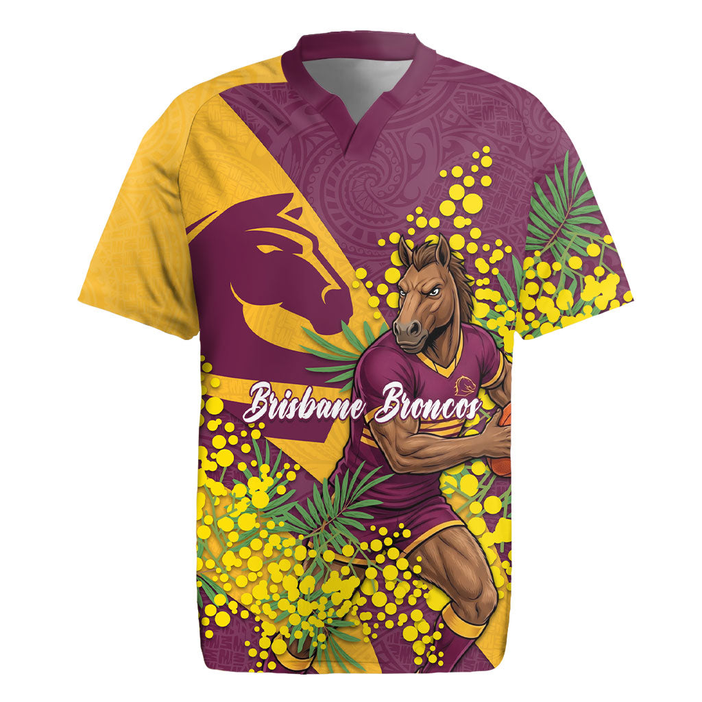 Brisbane Broncos Rugby Jersey Golden Wattle Floral Polynesian - Australian Flower - Rugby Mascot