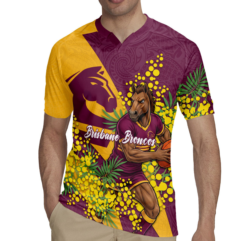 Brisbane Broncos Rugby Jersey Golden Wattle Floral Polynesian - Australian Flower - Rugby Mascot
