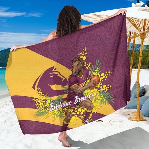 Brisbane Broncos Sarong Golden Wattle Floral Polynesian - Australian Flower - Rugby Mascot