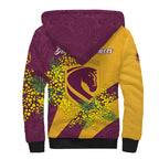Brisbane Broncos Sherpa Hoodie Golden Wattle Floral Polynesian - Australian Flower - Rugby Mascot