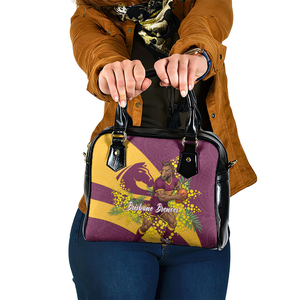 Brisbane Broncos Shoulder Handbag Golden Wattle Floral Polynesian - Australian Flower - Rugby Mascot