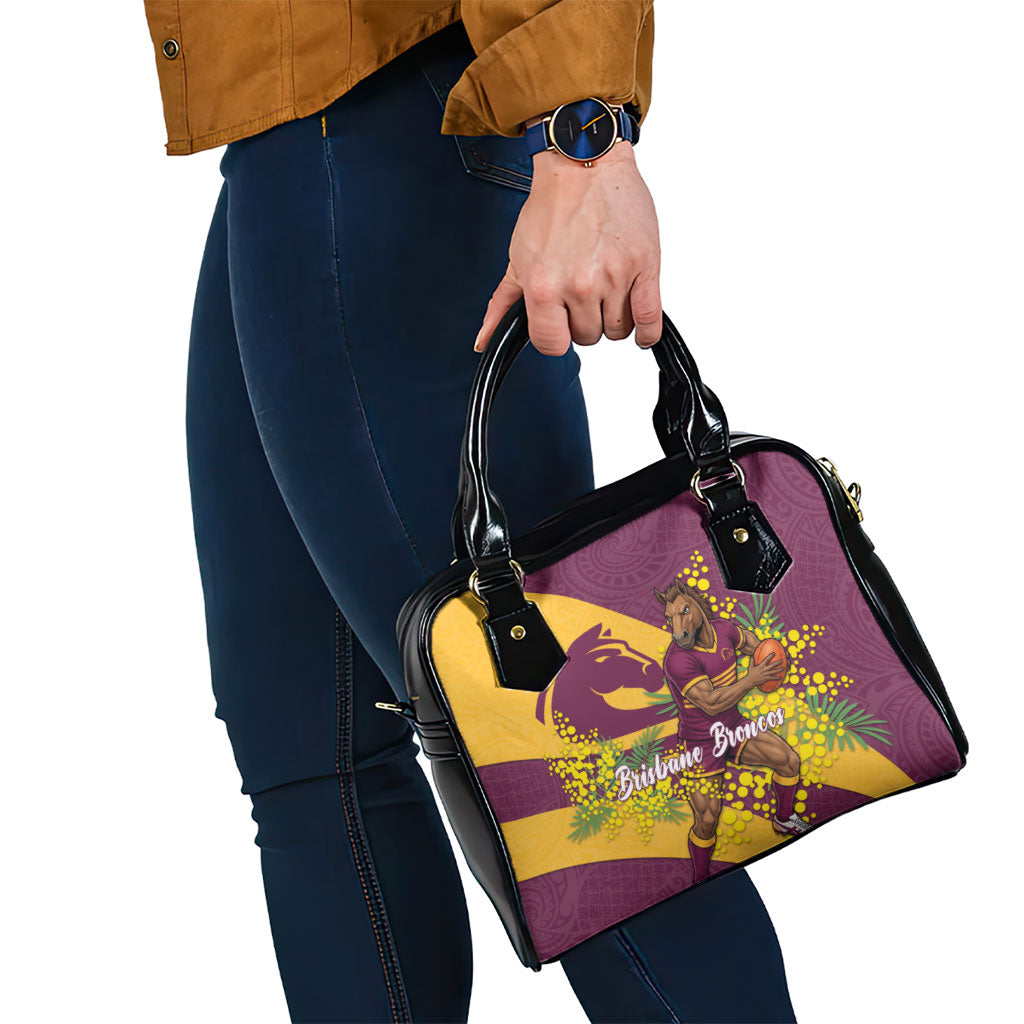 Brisbane Broncos Shoulder Handbag Golden Wattle Floral Polynesian - Australian Flower - Rugby Mascot