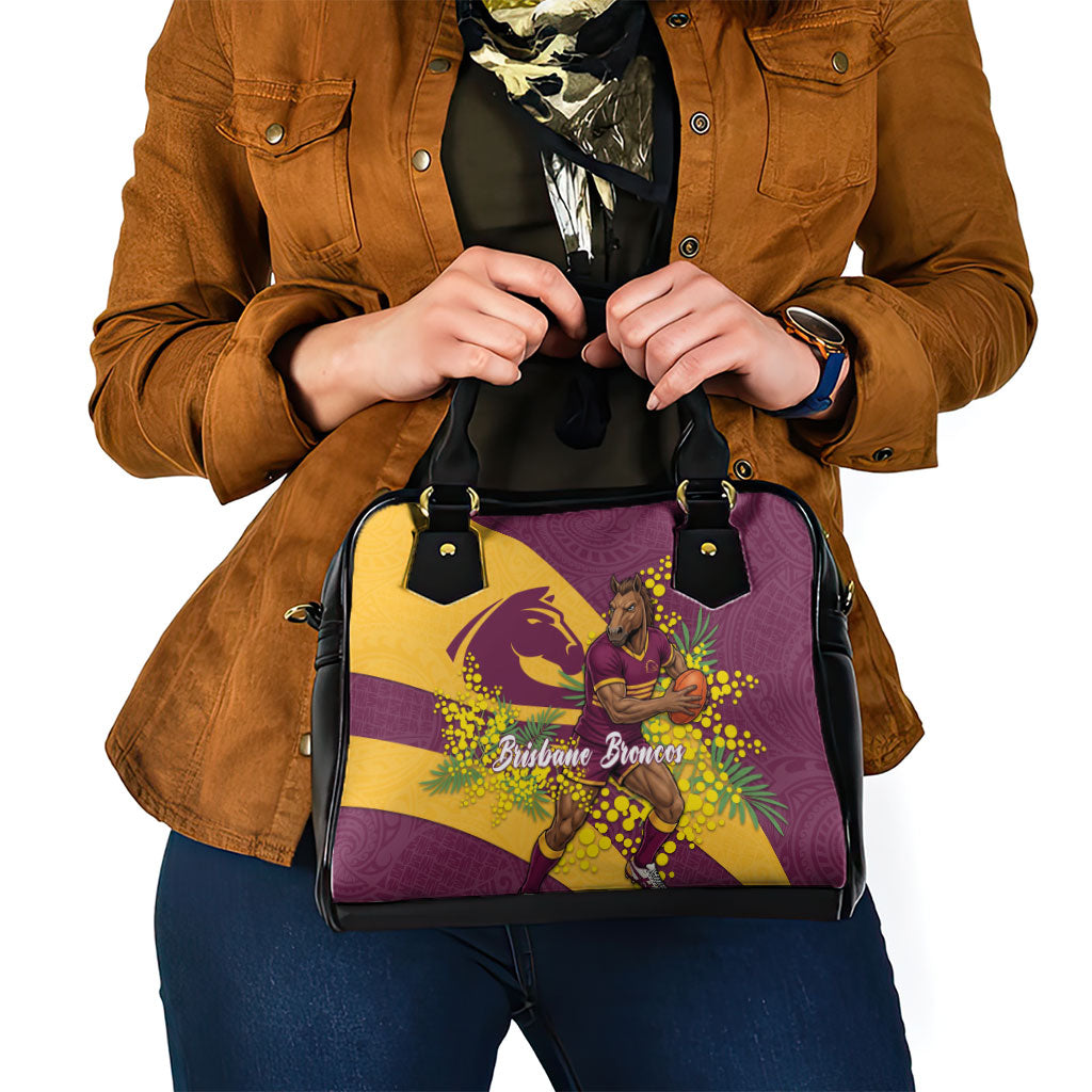 Brisbane Broncos Shoulder Handbag Golden Wattle Floral Polynesian - Australian Flower - Rugby Mascot
