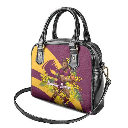 Brisbane Broncos Shoulder Handbag Golden Wattle Floral Polynesian - Australian Flower - Rugby Mascot