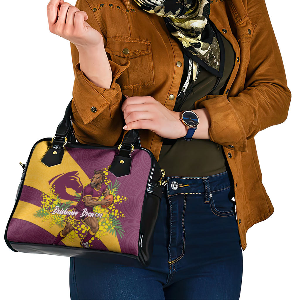 Brisbane Broncos Shoulder Handbag Golden Wattle Floral Polynesian - Australian Flower - Rugby Mascot