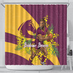 Brisbane Broncos Shower Curtain Golden Wattle Floral Polynesian - Australian Flower - Rugby Mascot