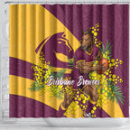 Brisbane Broncos Shower Curtain Golden Wattle Floral Polynesian - Australian Flower - Rugby Mascot