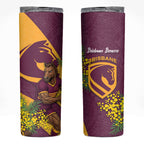 Brisbane Broncos Skinny Tumbler Golden Wattle Floral Polynesian - Australian Flower - Rugby Mascot