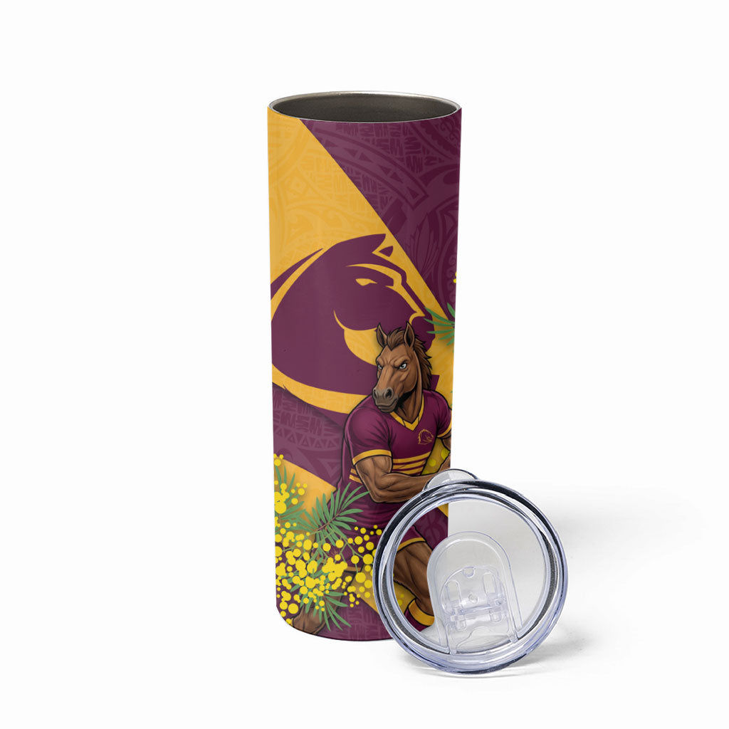 Brisbane Broncos Skinny Tumbler Golden Wattle Floral Polynesian - Australian Flower - Rugby Mascot