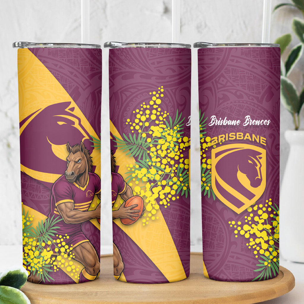 Brisbane Broncos Skinny Tumbler Golden Wattle Floral Polynesian - Australian Flower - Rugby Mascot