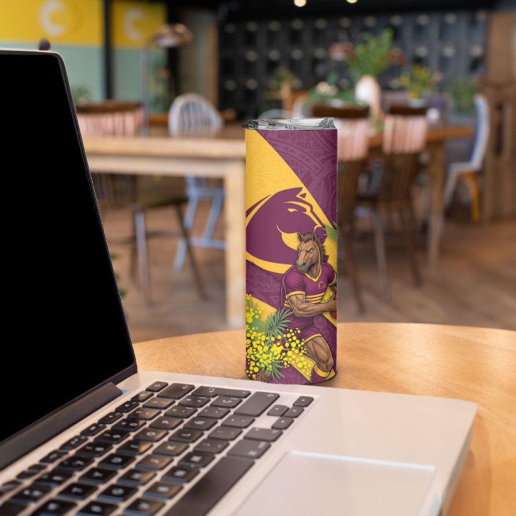 Brisbane Broncos Skinny Tumbler Golden Wattle Floral Polynesian - Australian Flower - Rugby Mascot