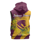 Brisbane Broncos Sleeveless Hoodie Golden Wattle Floral Polynesian - Australian Flower - Rugby Mascot