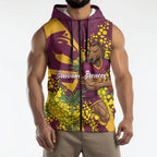 Brisbane Broncos Sleeveless Zip Hoodie Golden Wattle Floral Polynesian - Australian Flower - Rugby Mascot