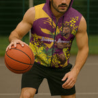 Brisbane Broncos Sleeveless Zip Hoodie Golden Wattle Floral Polynesian - Australian Flower - Rugby Mascot